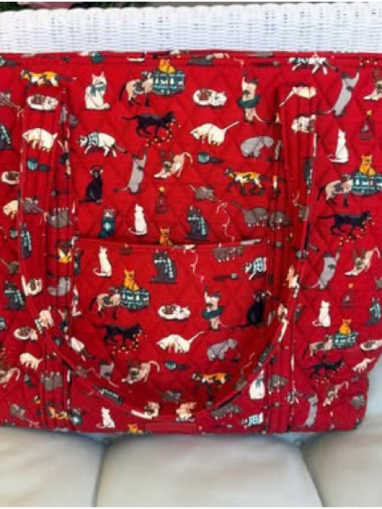 Vera Bradley Handbags - Large Vera Bradley Red Cat Pattern Quilted Xmas Tote